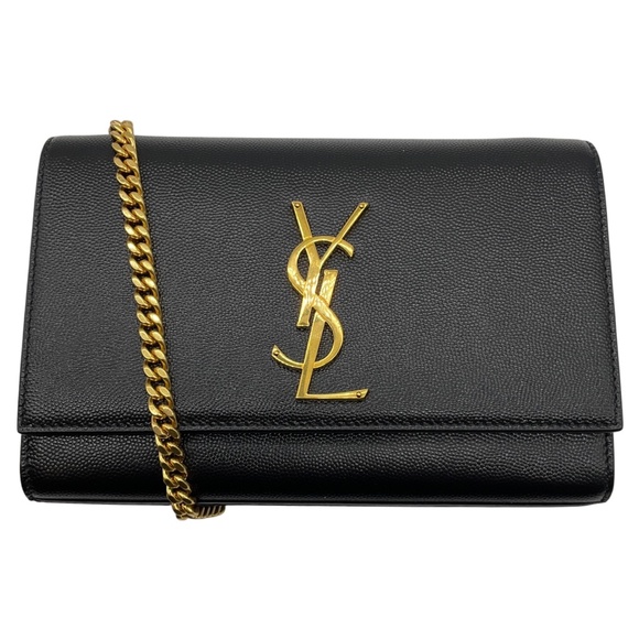 SAINT LAURENT BLACK / GOLD HARDWARE KATE EMBOSSED LEATHER SHOULDER BAG - Picture 1 of 16